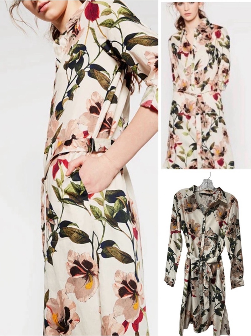 Zara tropical floral shirt dress